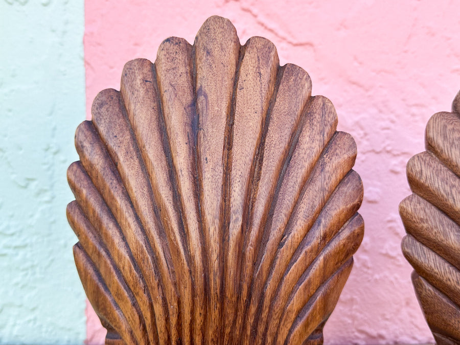 Wood Carved Shell Bookends