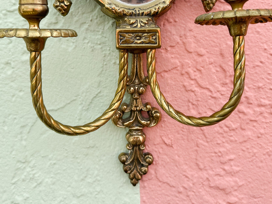 Pair of Brass Mirrored Wall Sconces