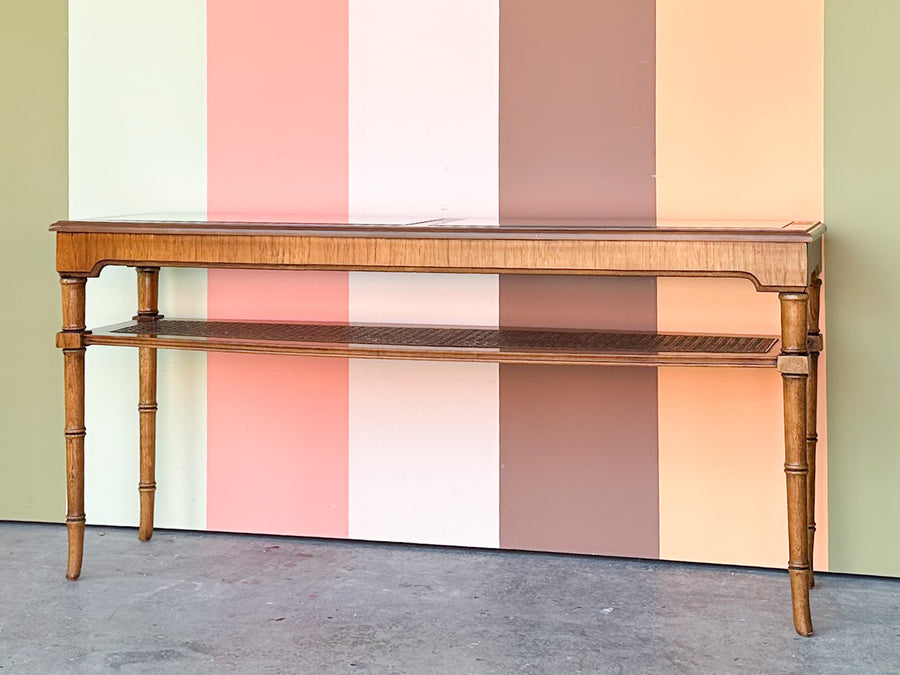 Handsome Faux Bamboo and Cane Console