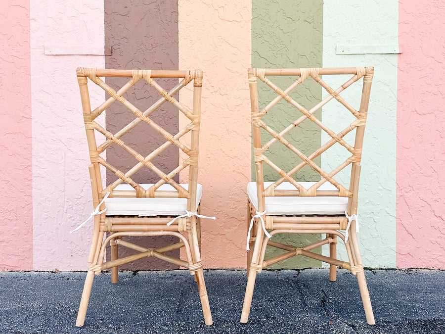 Pair of Modern Rattan Chippendale Side Chairs