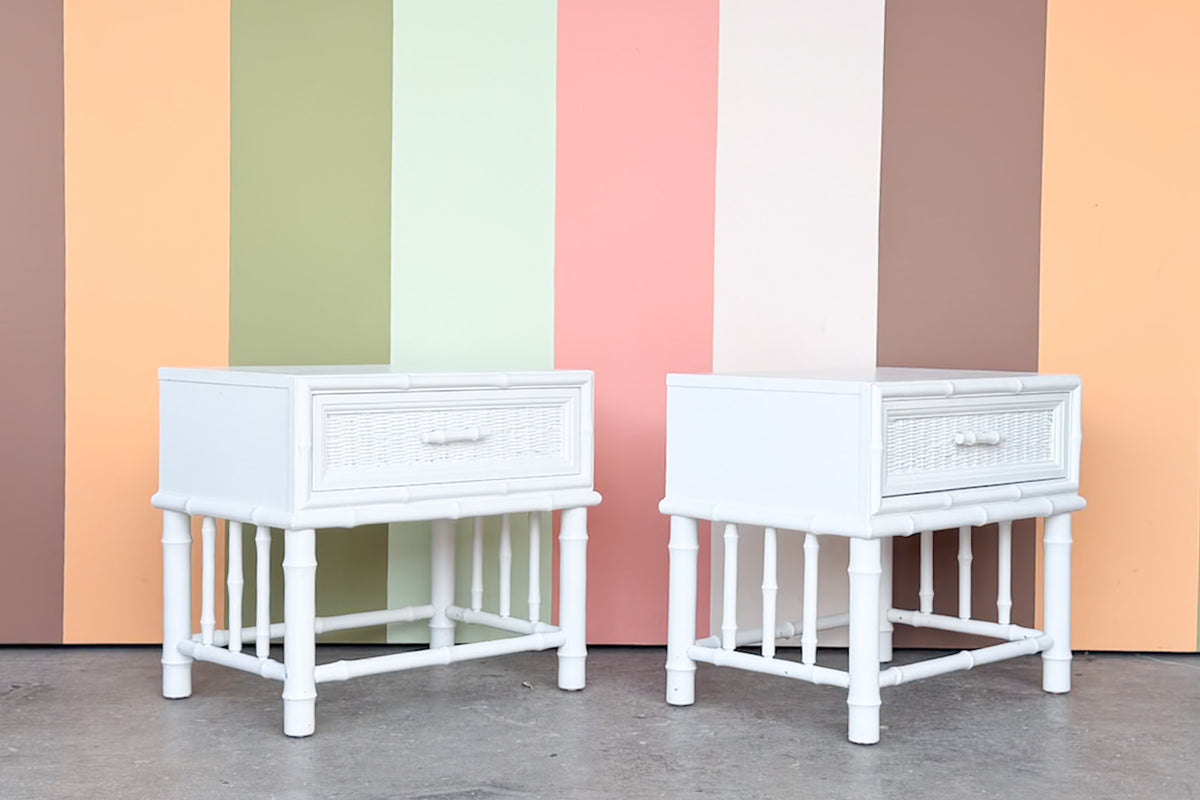 Pair of Painted Rattan Nightstands