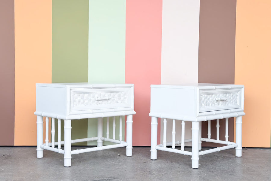 Pair of Painted Rattan Nightstands