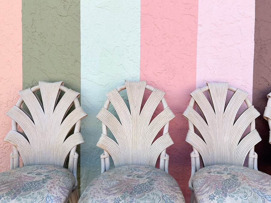 Set of Six Pencil Reed Rattan Dining Chairs