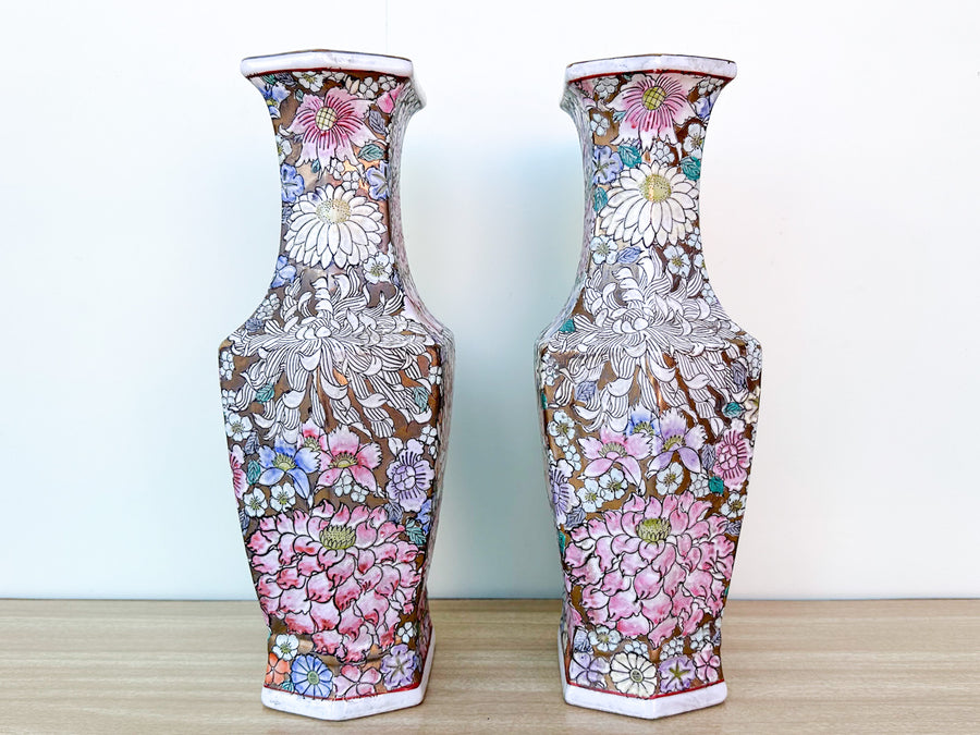 Pair of Colorful Floral Vases