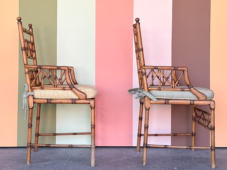 Pair of Faux Bamboo Chippendale Arm Chairs