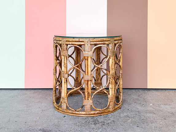 Tortoiseshell Rattan Drum Side Table