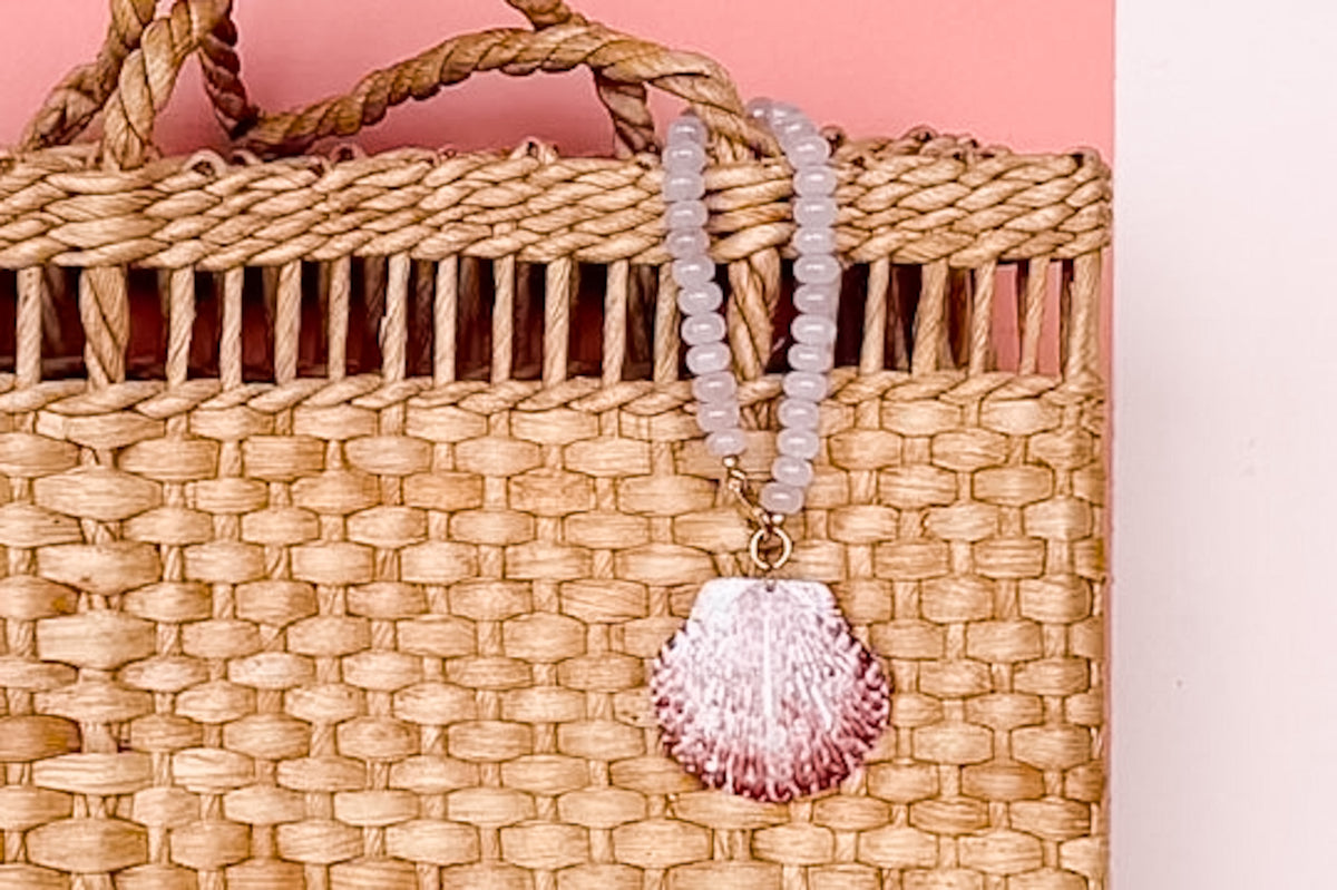 Palm Beach Regency's Rose Quartz Gemstone and Shell Bag Charm