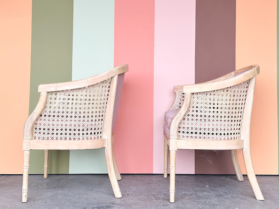 Pair of Faux Bamboo Cane Barrel Chairs