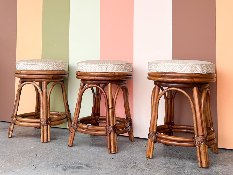 Set of Three Rattan Swivel Counter Stools