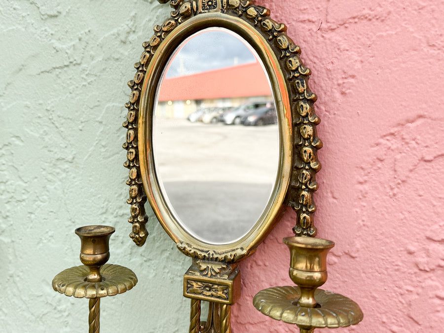 Pair of Brass Mirrored Wall Sconces