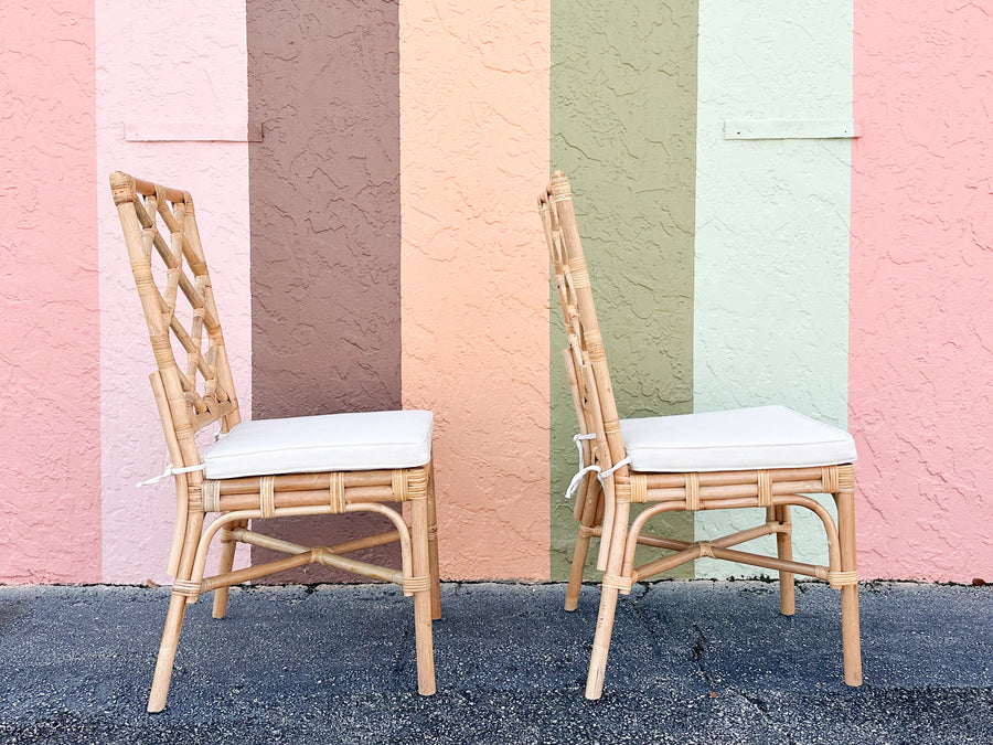 Pair of Modern Rattan Chippendale Side Chairs
