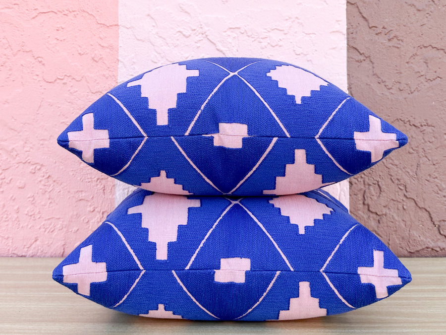 Kips Bay Show House Pair of Pink and Royal Blue Pillows