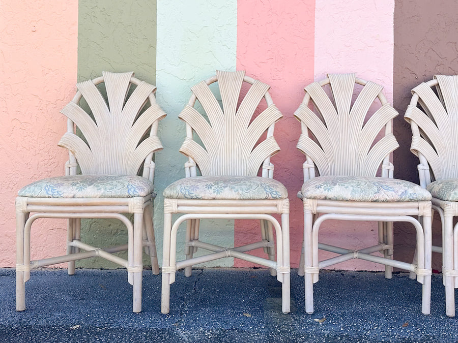 Set of Six Pencil Reed Rattan Dining Chairs