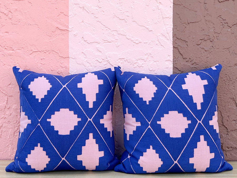 Kips Bay Show House Pair of Pink and Royal Blue Pillows