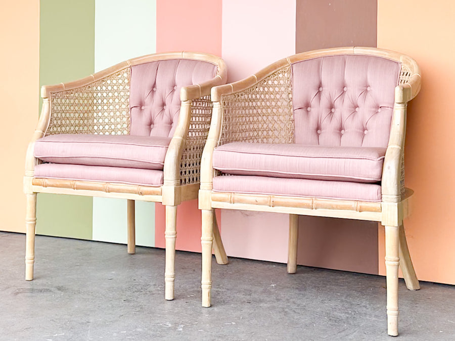 Pair of Faux Bamboo Cane Barrel Chairs