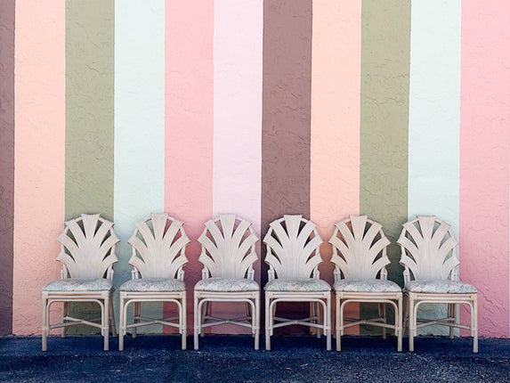 Set of Six Pencil Reed Rattan Dining Chairs