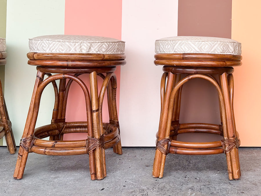Set of Three Rattan Swivel Counter Stools