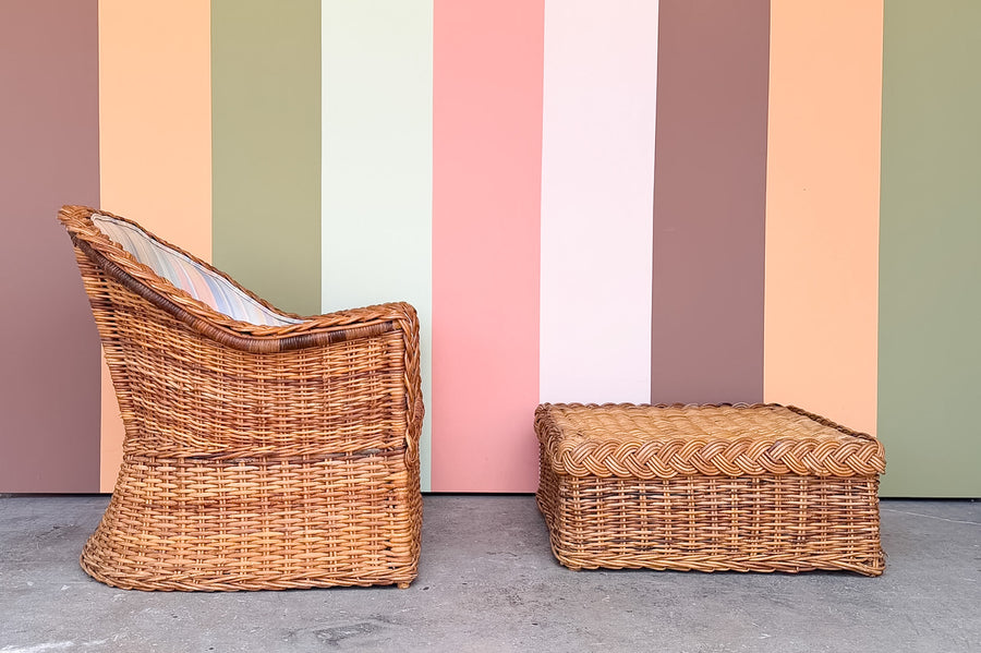 Braided Rattan Chair and Ottoman