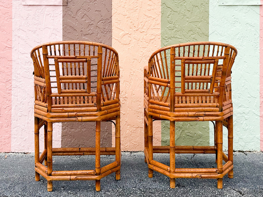 Pair of Tortoiseshell Rattan Brighton Style Chairs