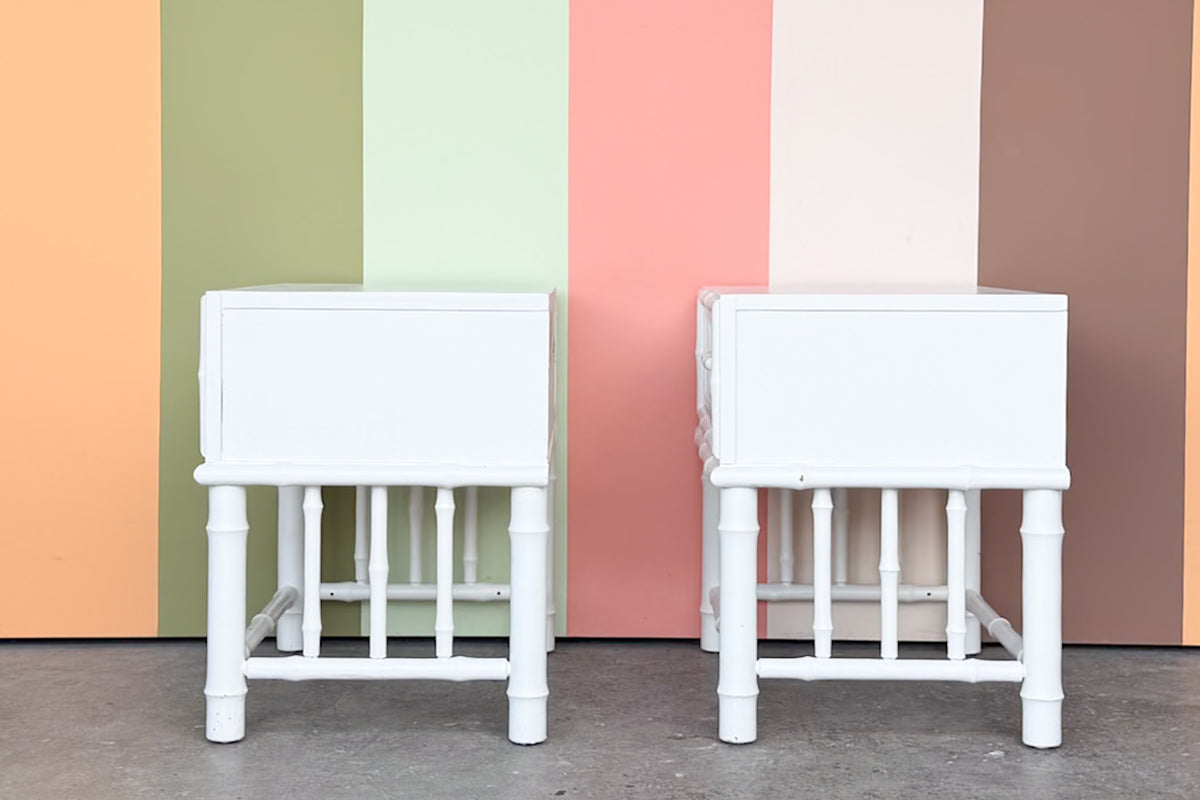 Pair of Painted Rattan Nightstands