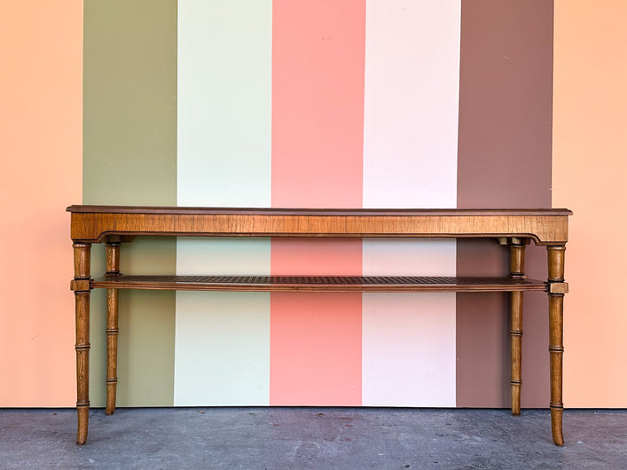 Handsome Faux Bamboo and Cane Console