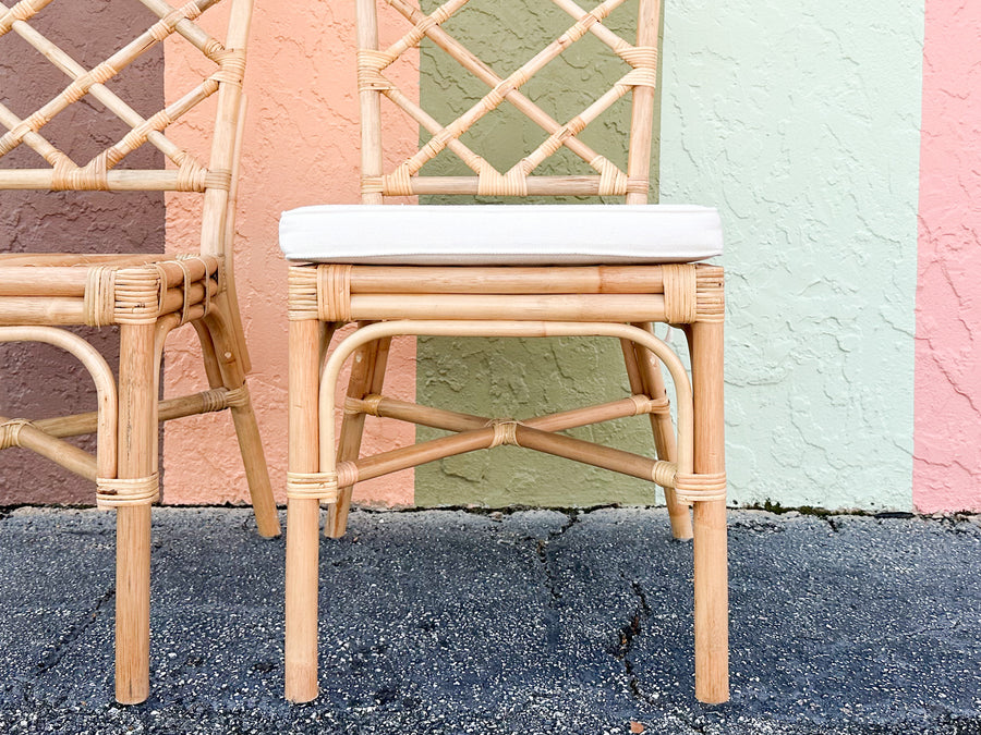 Pair of Modern Rattan Chippendale Side Chairs