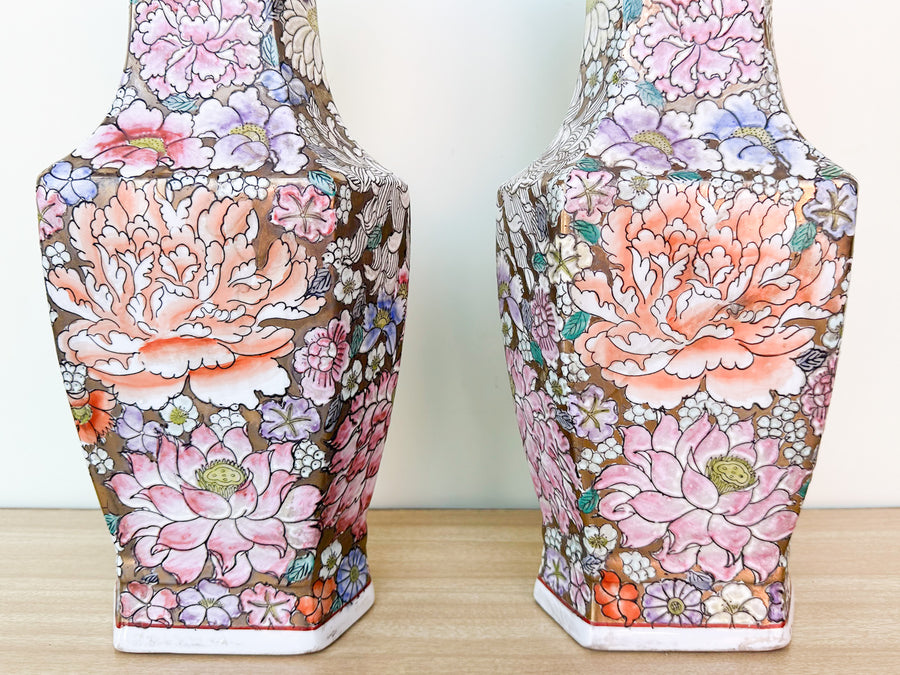 Pair of Colorful Floral Vases