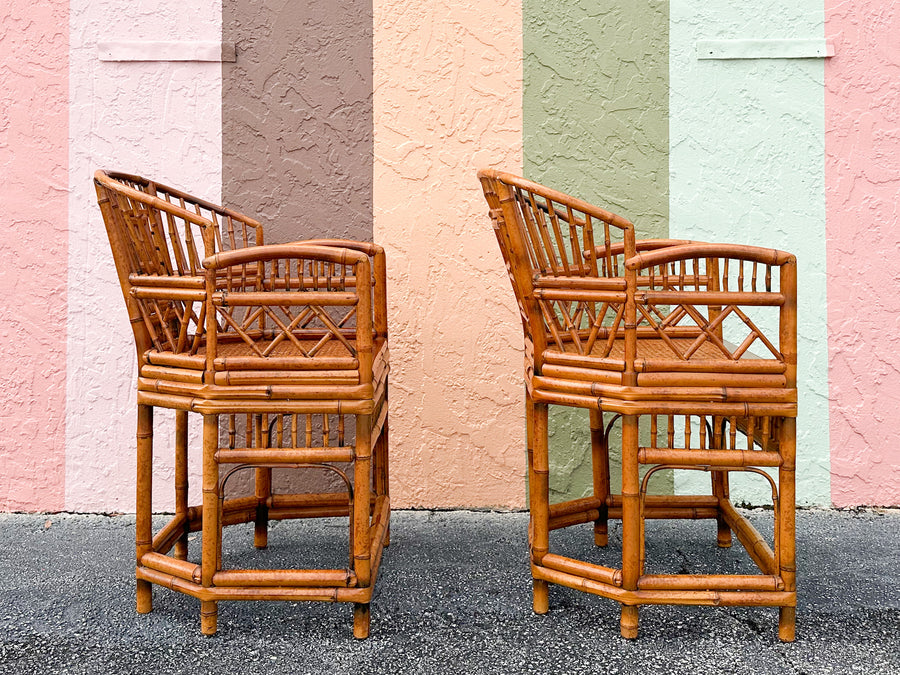 Pair of Tortoiseshell Rattan Brighton Style Chairs