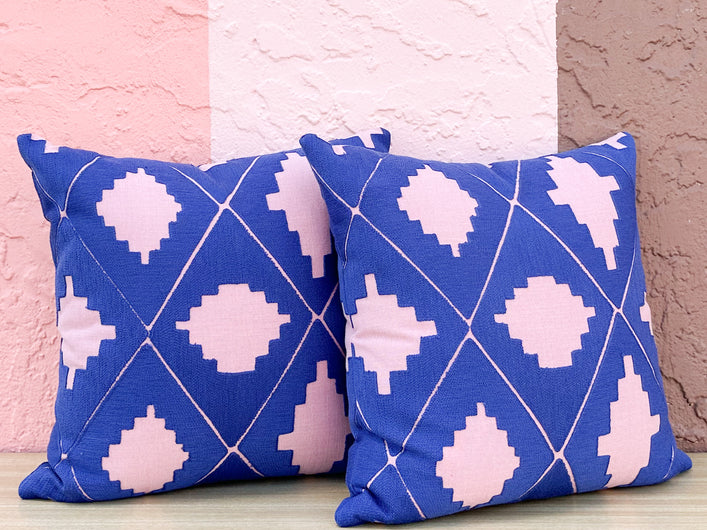 Kips Bay Show House Pair of Pink and Royal Blue Pillows