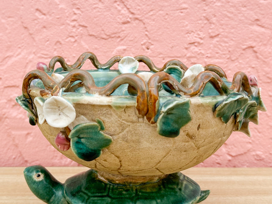 Majolica Turtle Cachepot