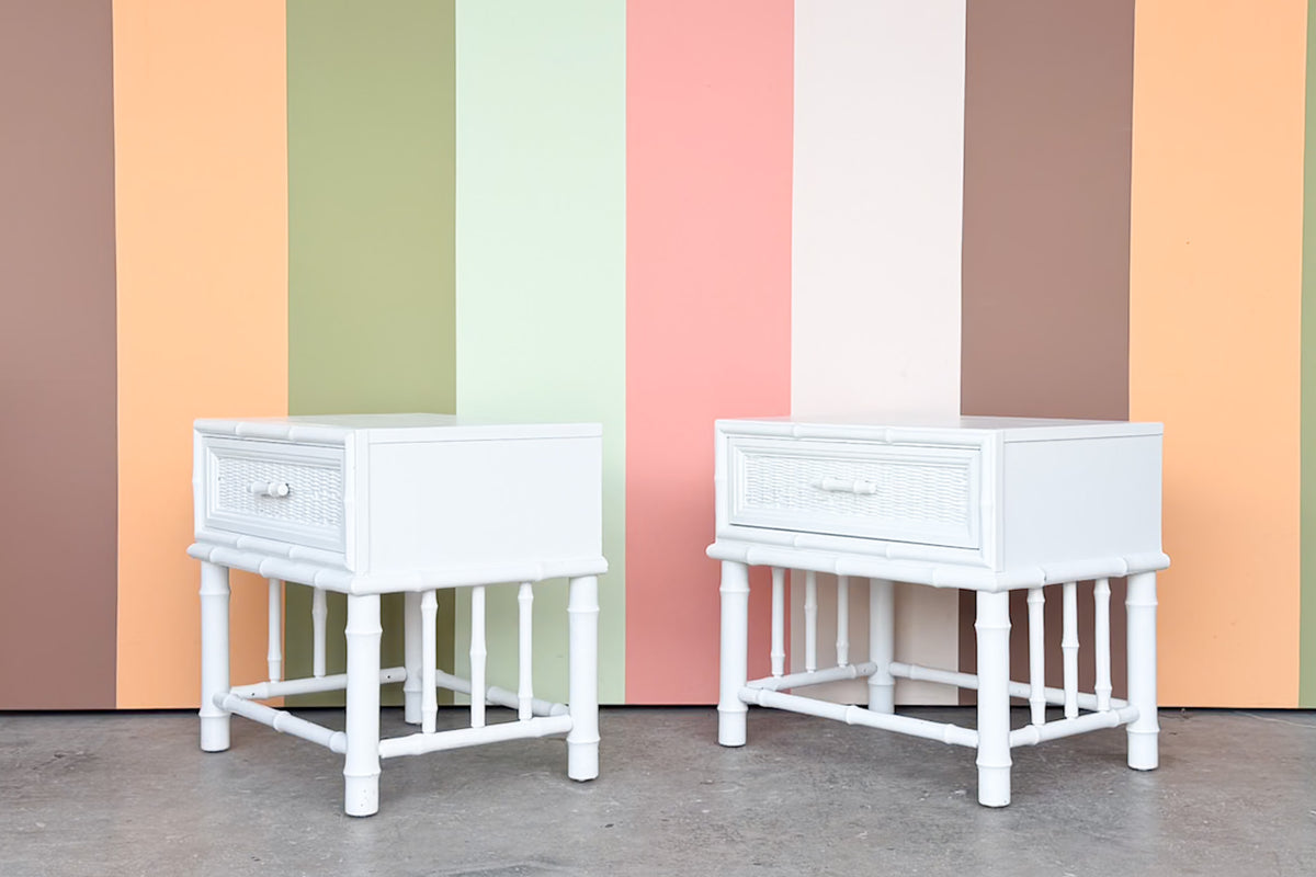 Pair of Painted Rattan Nightstands