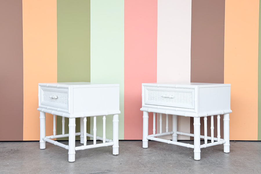Pair of Painted Rattan Nightstands