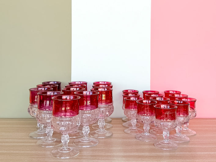 Set of Twenty Four Ruby Red 1960s Kings Crown Glassware