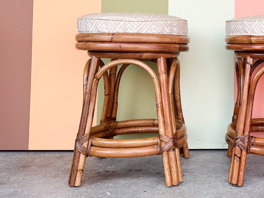 Set of Three Rattan Swivel Counter Stools