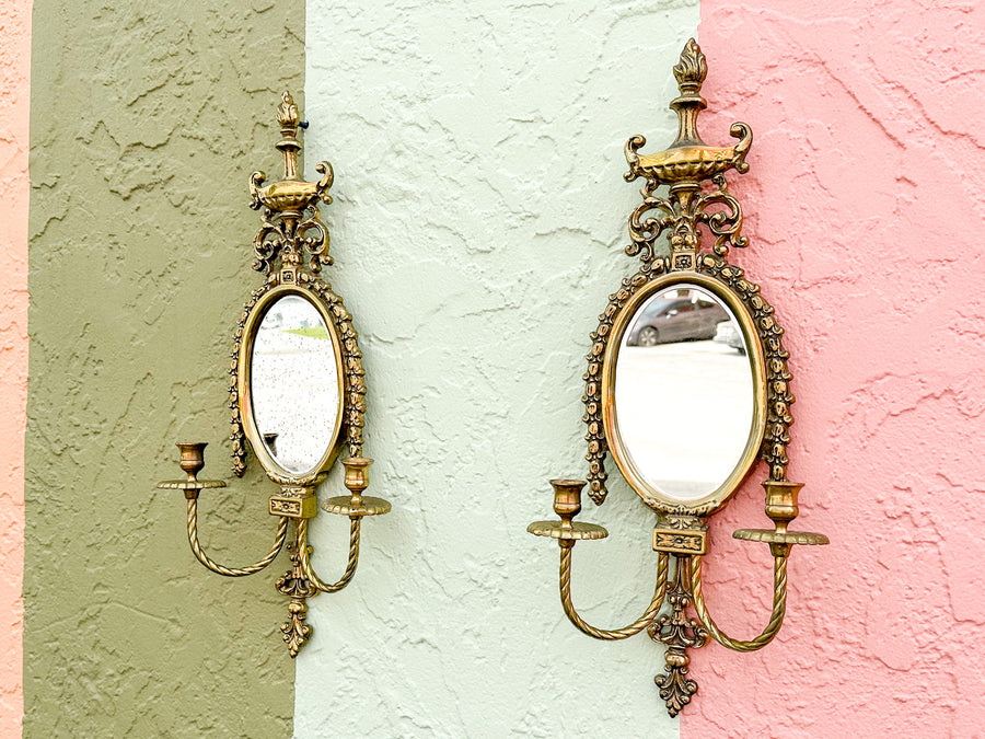 Pair of Brass Mirrored Wall Sconces
