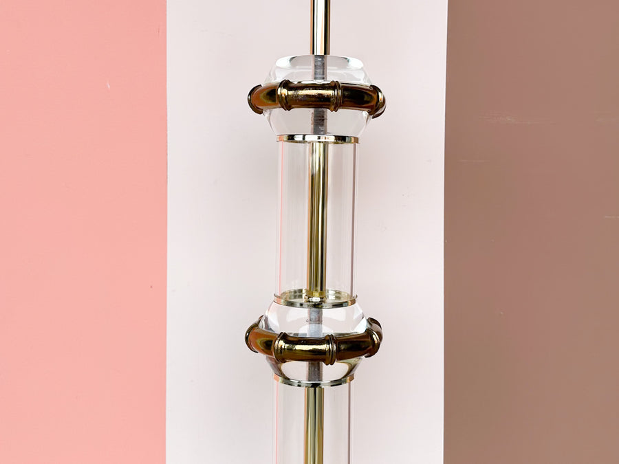 Large Lucite and Brass Faux Bamboo Lamp