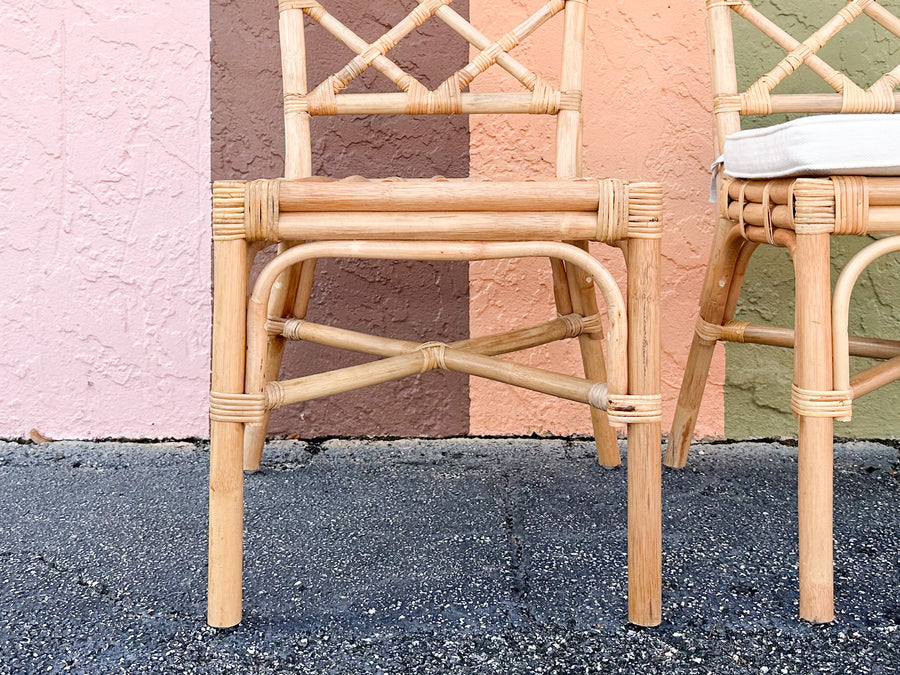 Pair of Modern Rattan Chippendale Side Chairs