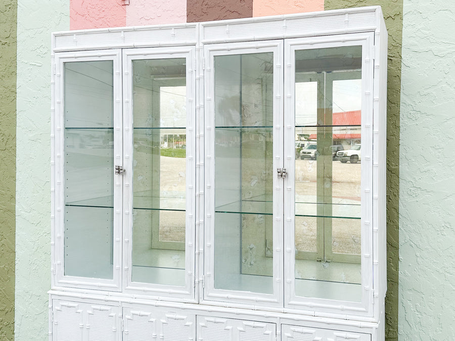 Faux Bamboo Cabinet with Antique Glass