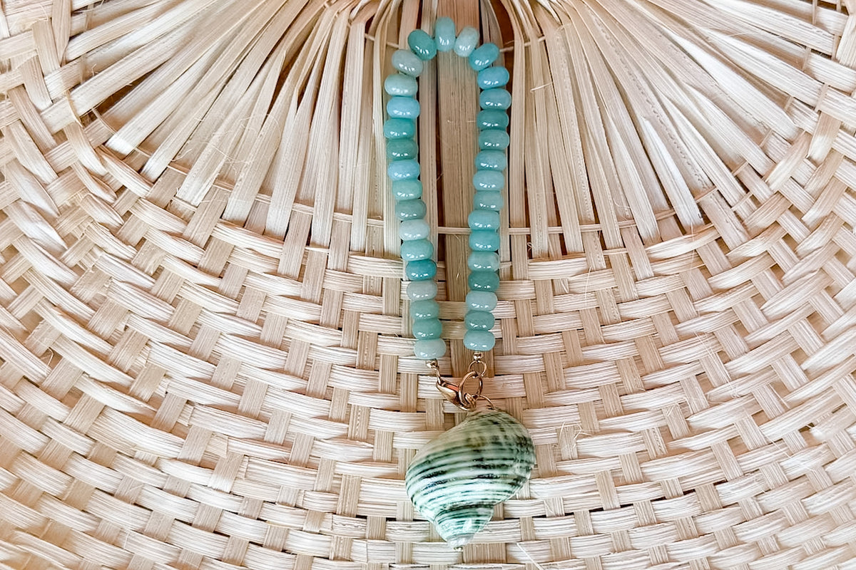 Palm Beach Regency's Aqua Amazonite Gemstone and Shell Bag Charm