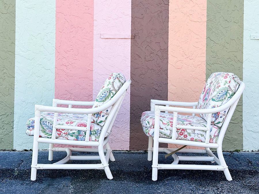 Pair of Ficks Reed Rattan Lounge Chairs