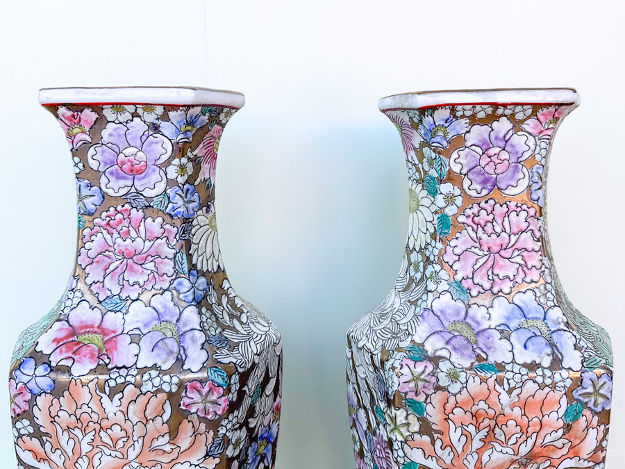 Pair of Colorful Floral Vases