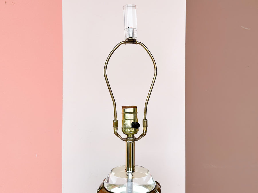 Large Lucite and Brass Faux Bamboo Lamp