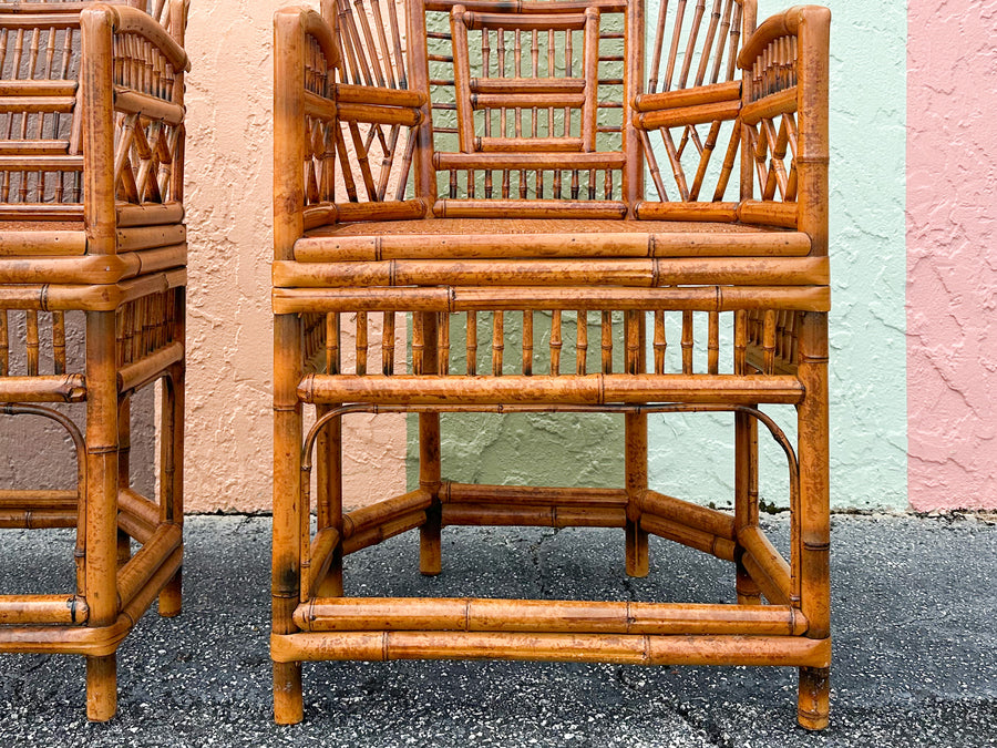 Pair of Tortoiseshell Rattan Brighton Style Chairs