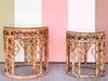 Pair of Tortoiseshell Rattan Drum Side Tables