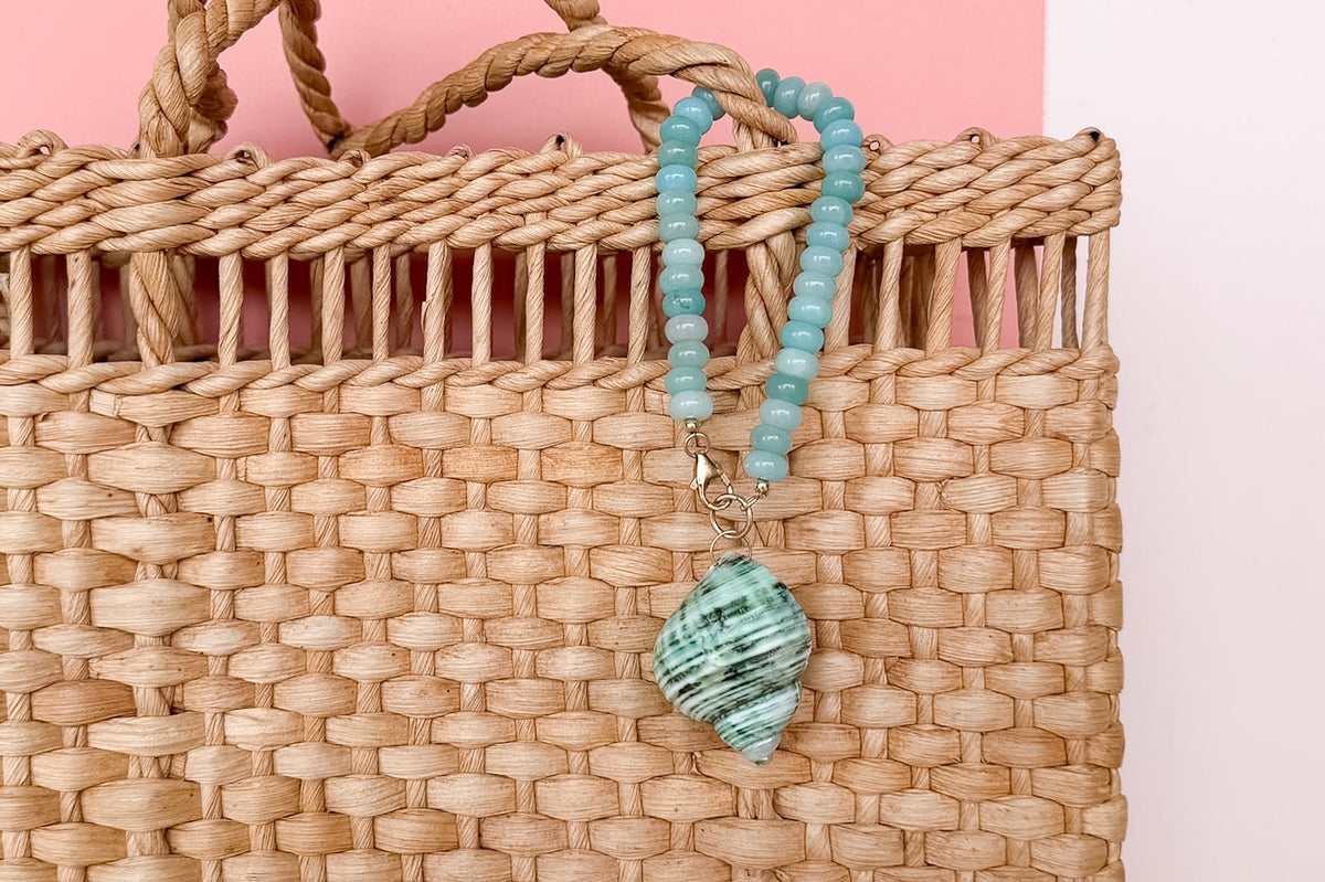 Palm Beach Regency's Aqua Amazonite Gemstone and Shell Bag Charm