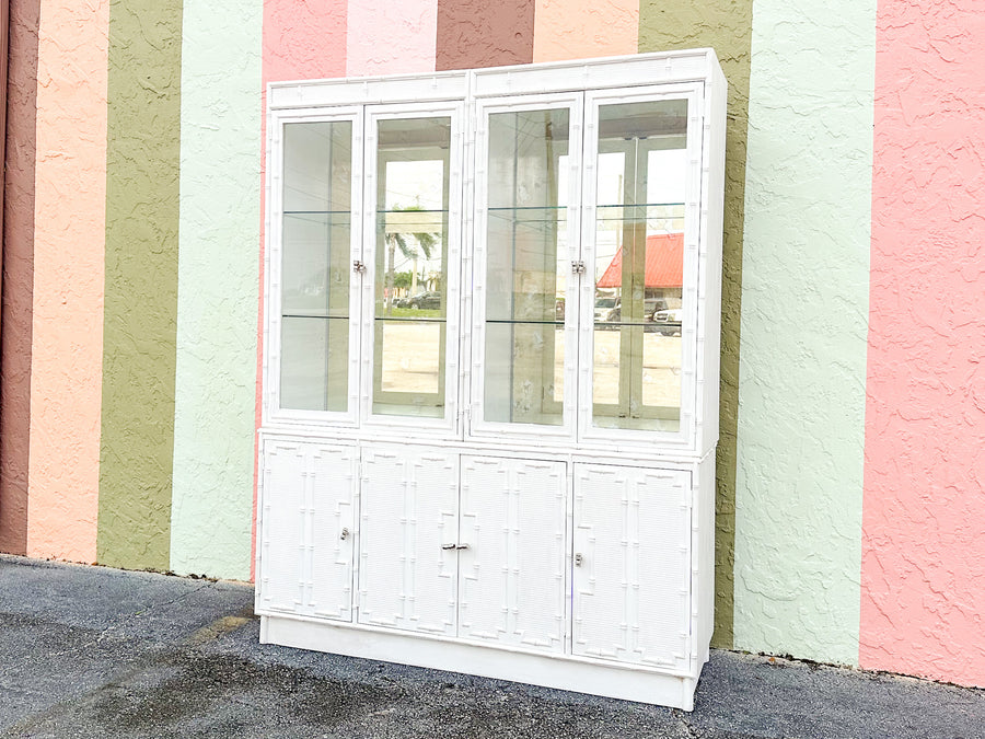 Faux Bamboo Cabinet with Antique Glass