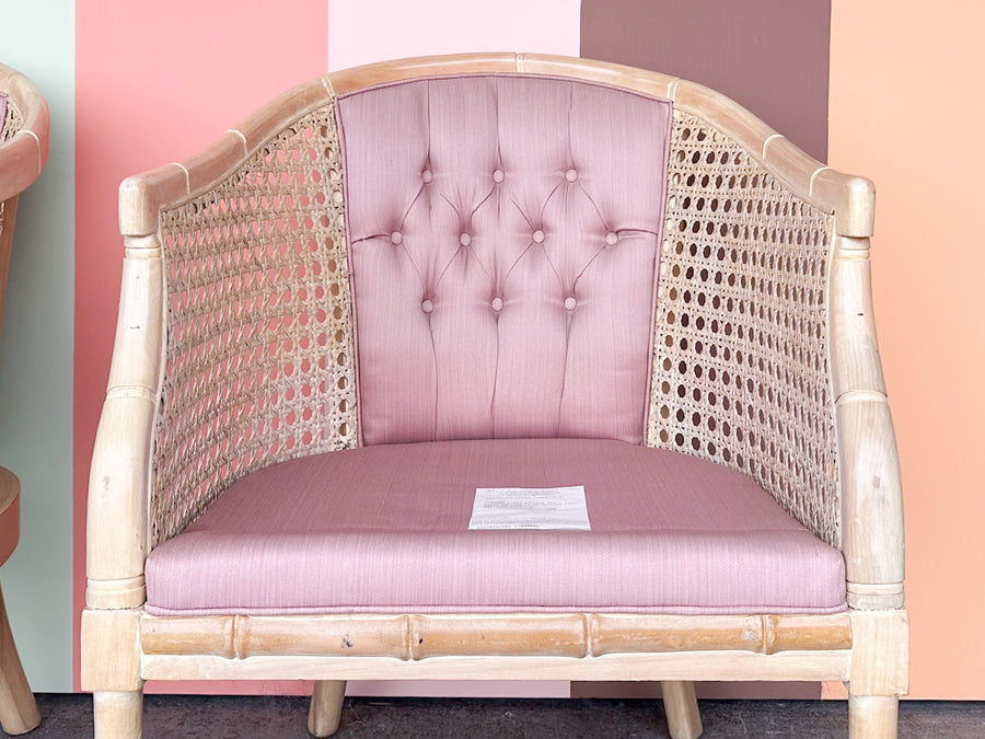 Pair of Faux Bamboo Cane Barrel Chairs