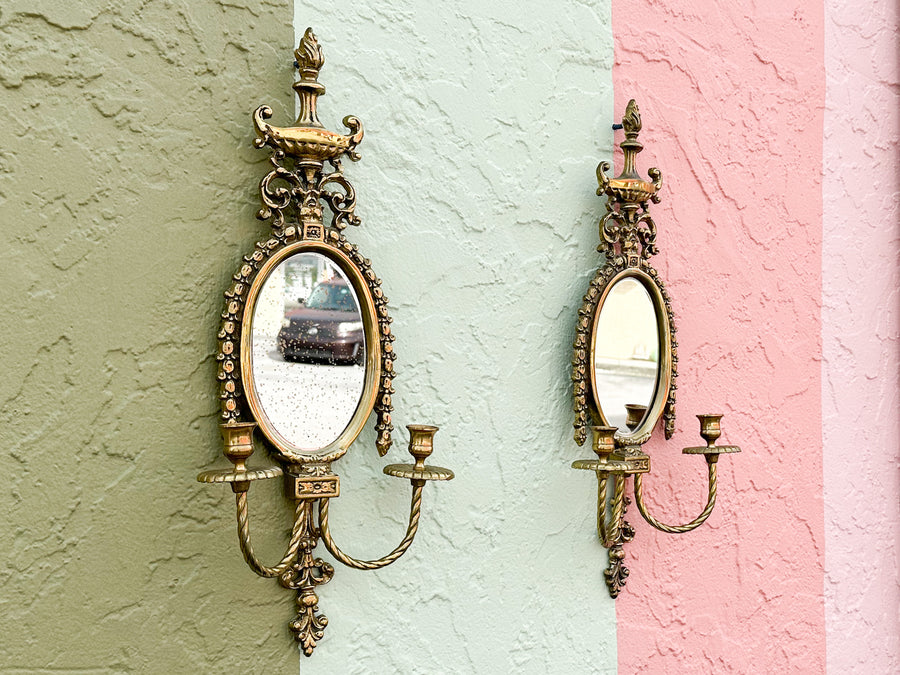 Pair of Brass Mirrored Wall Sconces
