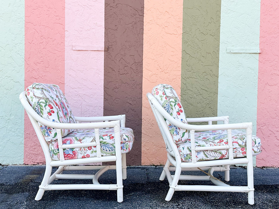 Pair of Ficks Reed Rattan Lounge Chairs