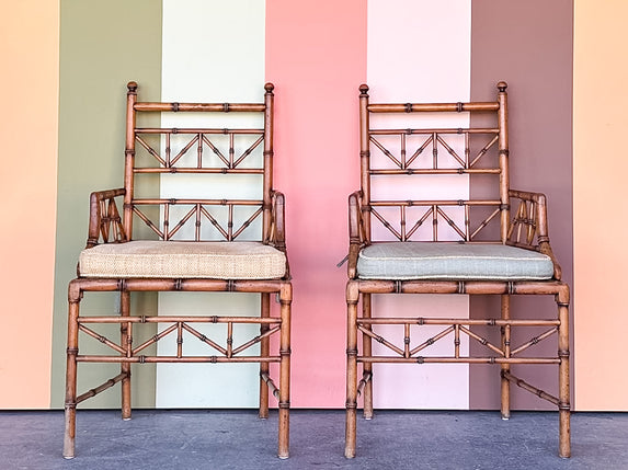 Pair of Faux Bamboo Chippendale Arm Chairs